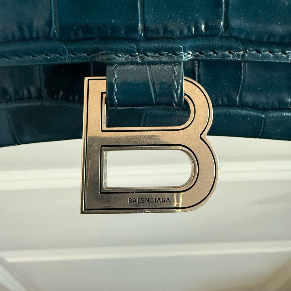 Balenciaga Hourglass Handbag Small in Teal/Blue Crocodile Embossed Calfskin - Picture 2 of 10